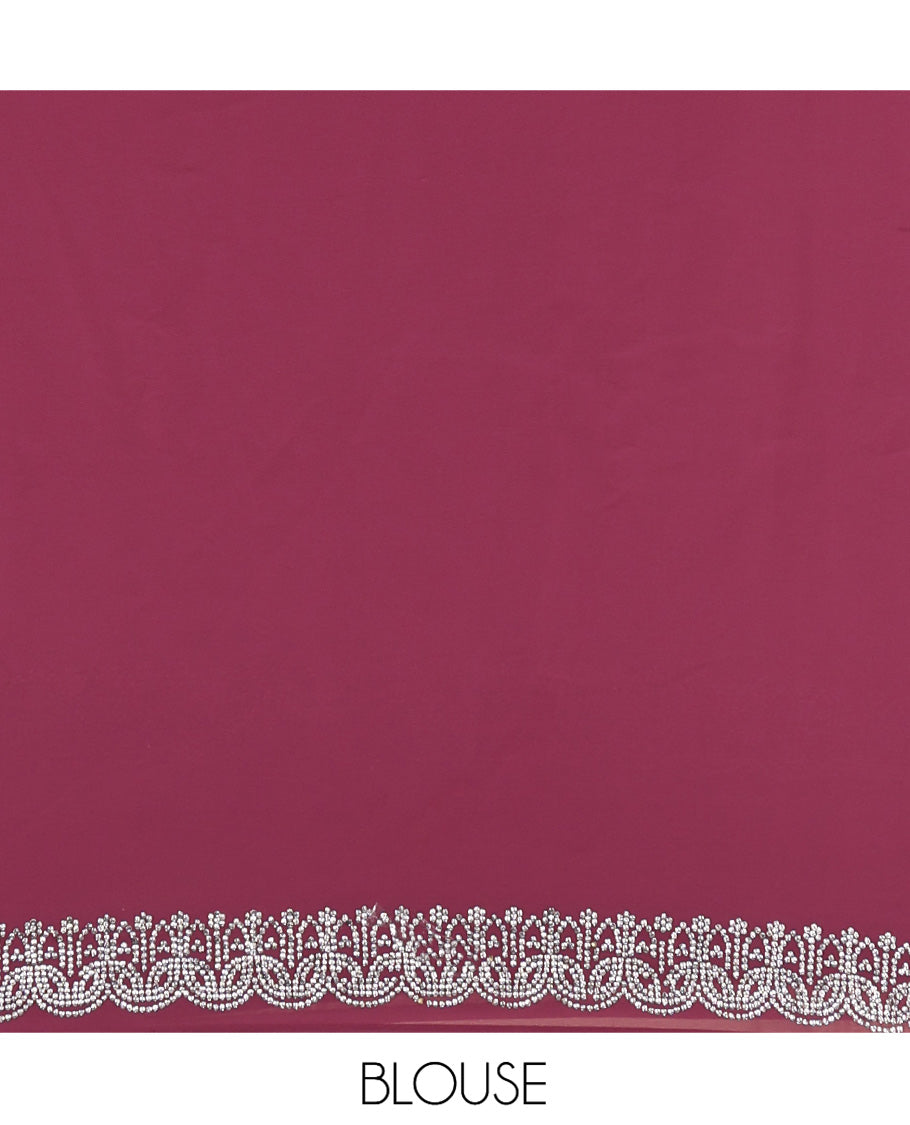 Pink Designer Saree, Adorned with Stonework, Scallop Stonework Border, Self Pallu, and Matching Blouse