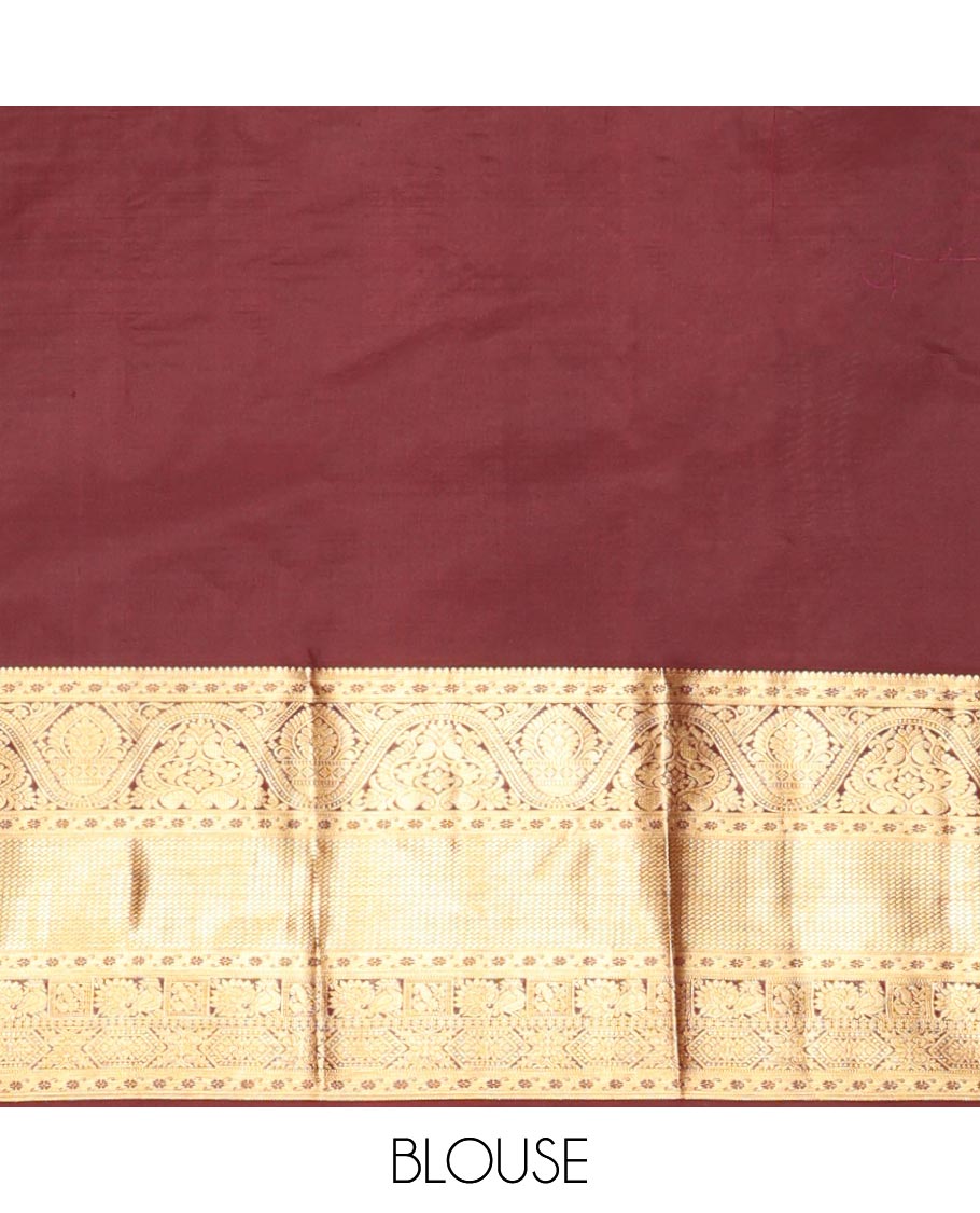 Maroon Kanchipuram Wedding Silk Saree, Elevated with Floral Jacquard Design, a Zari Border of Traditional Design, Grand Pallu, and a Matching Blouse