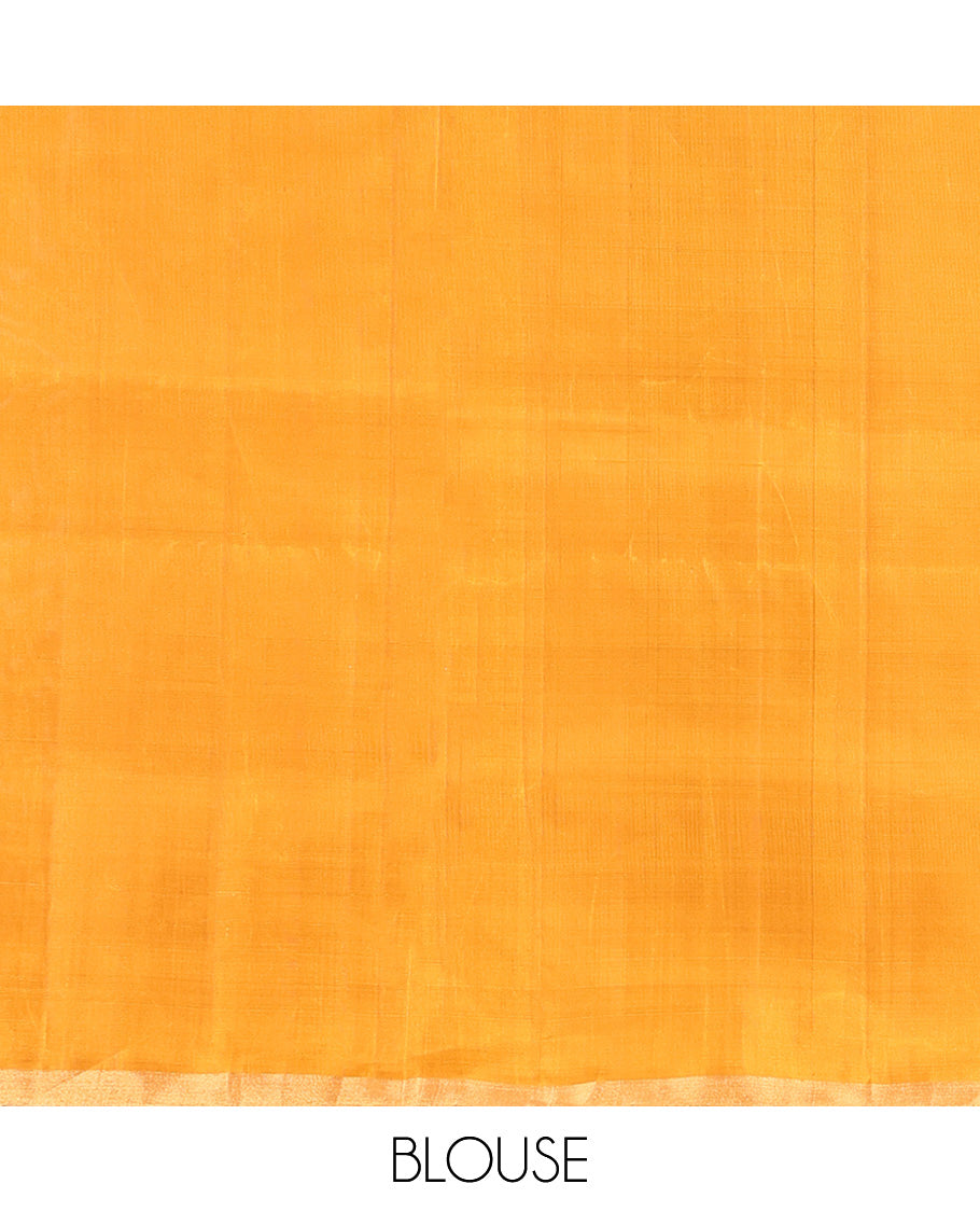 Mustard Mayuri Soft Silk Saree Elevated with Neli and Muthu Stripes On Its Body, Highlighted by Peacock Motifs Border, Jaal Pallu and Paired with a Matching Blouse