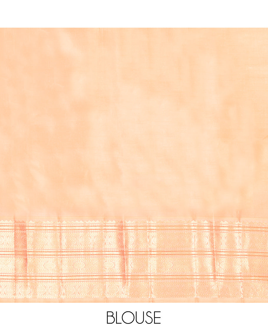 Blue Vasundhara Silk Saree, Woven with Checks, Contrast Border of Rekku, Chakram, and Jada Nagam Designs, Grand Pallu, and a Contrast Blouse