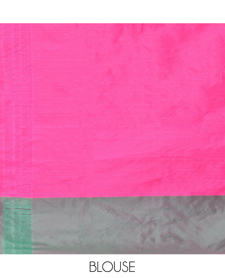 Pink Arani Saree, Decked Up with Butta Enclosed Checks, a Contrast Bodi Border, Self-Pallu, and a Matching Blouse