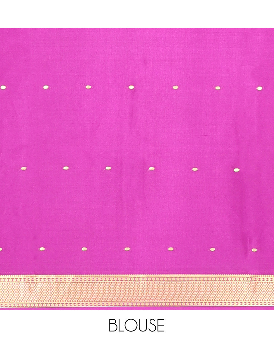 Blue Zari Buttas Mysore Silk Saree, Complemented by a Contrast Traditional Zari Border, Zari Design Pallu, and a Contrast Blouse