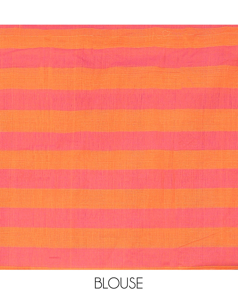 Borderless Pink-Orange Mangalagiri Cotton Saree