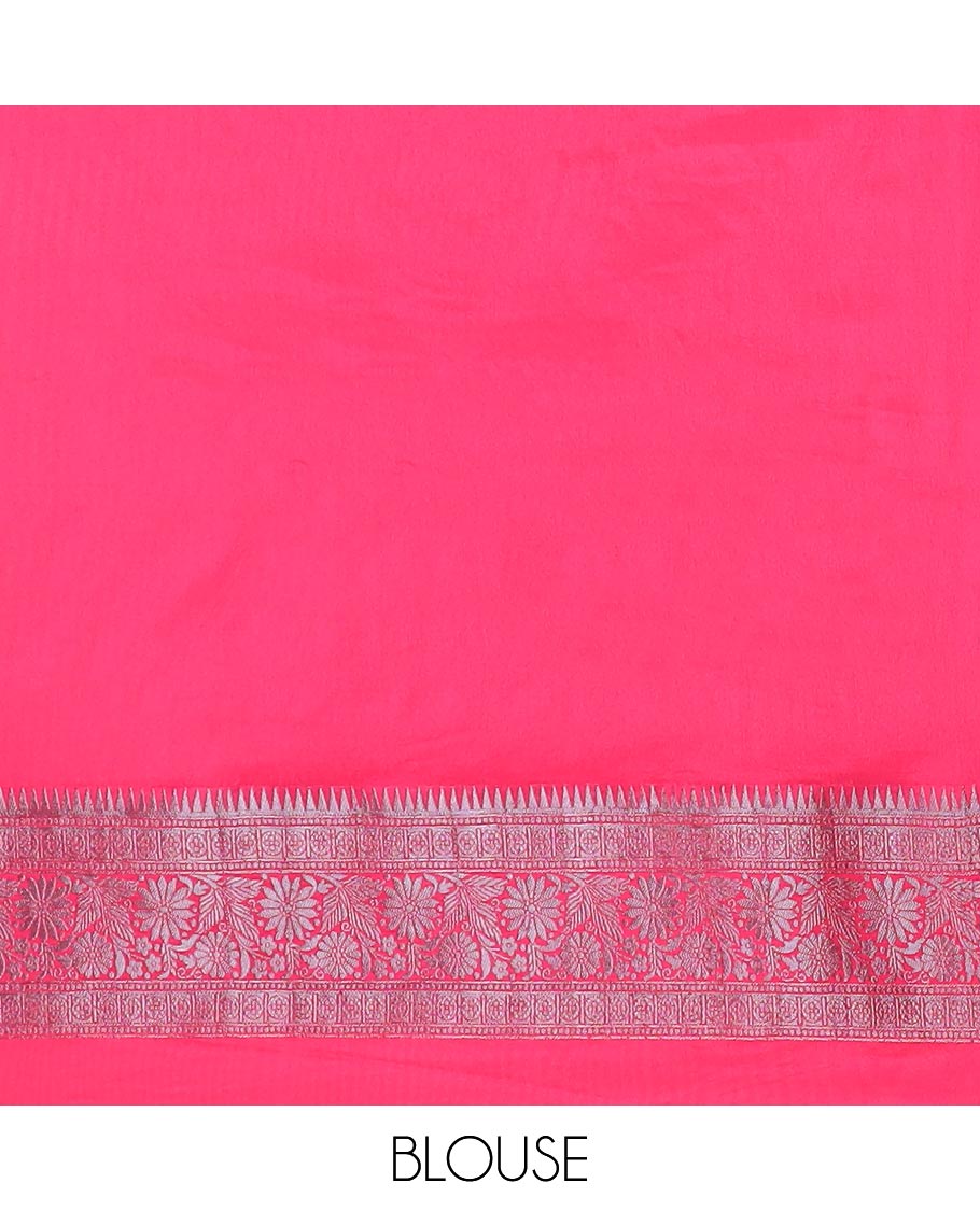 Rani pink zari small butta candy crush georgette saree with zari jacquard border & weaving rich pallu along with plain blouse