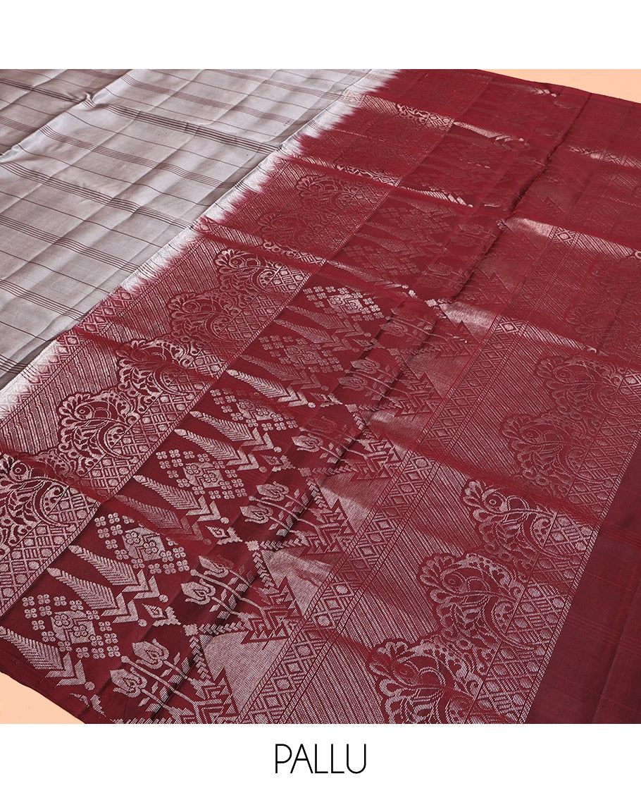 Grey Mayuri Lite Silk Mix Saree, Subtly Enriched with Stripes, Complemented by Contrast Peacock Border, Intricate Pallu and a Contrast Blouse