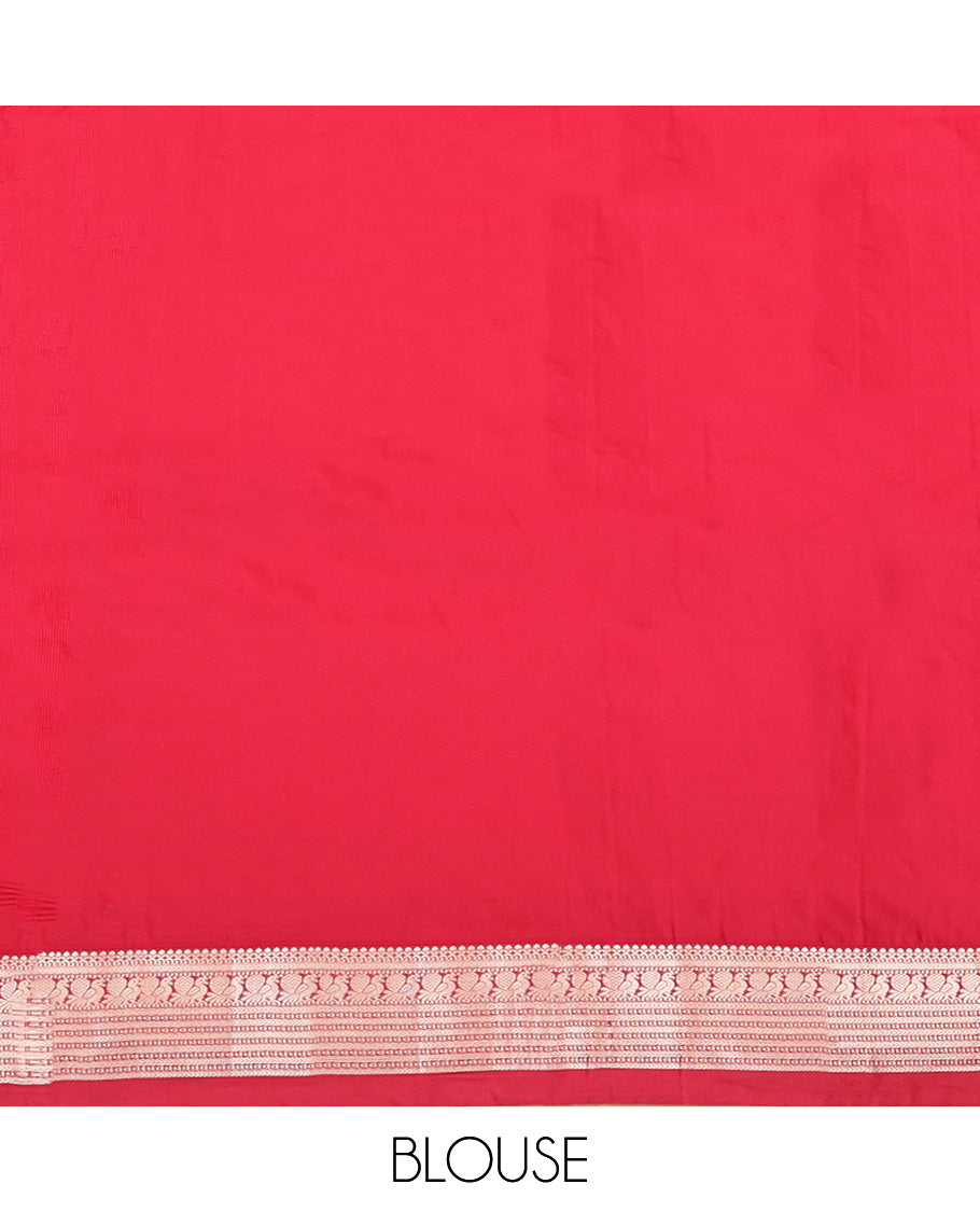 Orange Budget Silk Saree, Graced with Zari Buttas All Over Its Body, Complemented by a Contrast Traditional Zari Design Border, Intricately Designed Pallu, and Paired with a Contrast Blouse