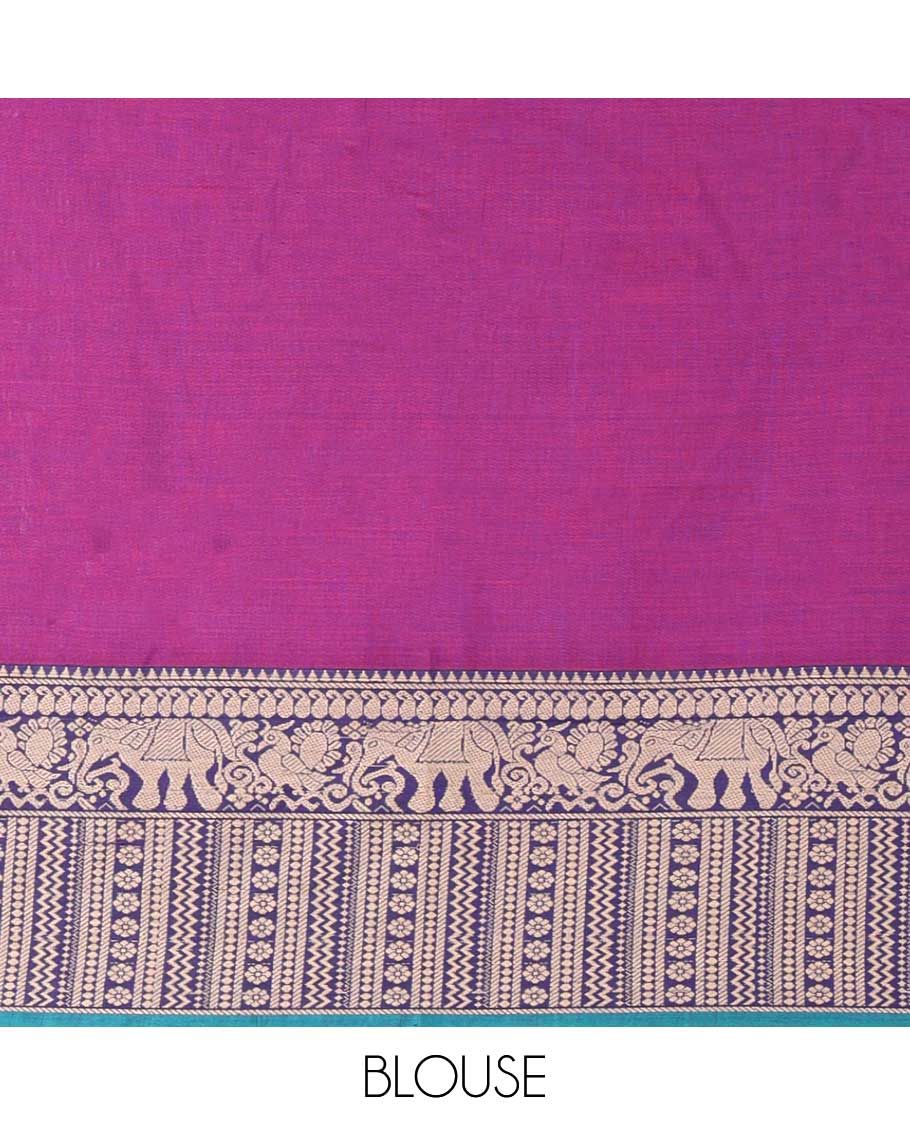 Dark purple mercerised cotton daman resham border half saree with cotton blouse & skya georgette one side resam border work