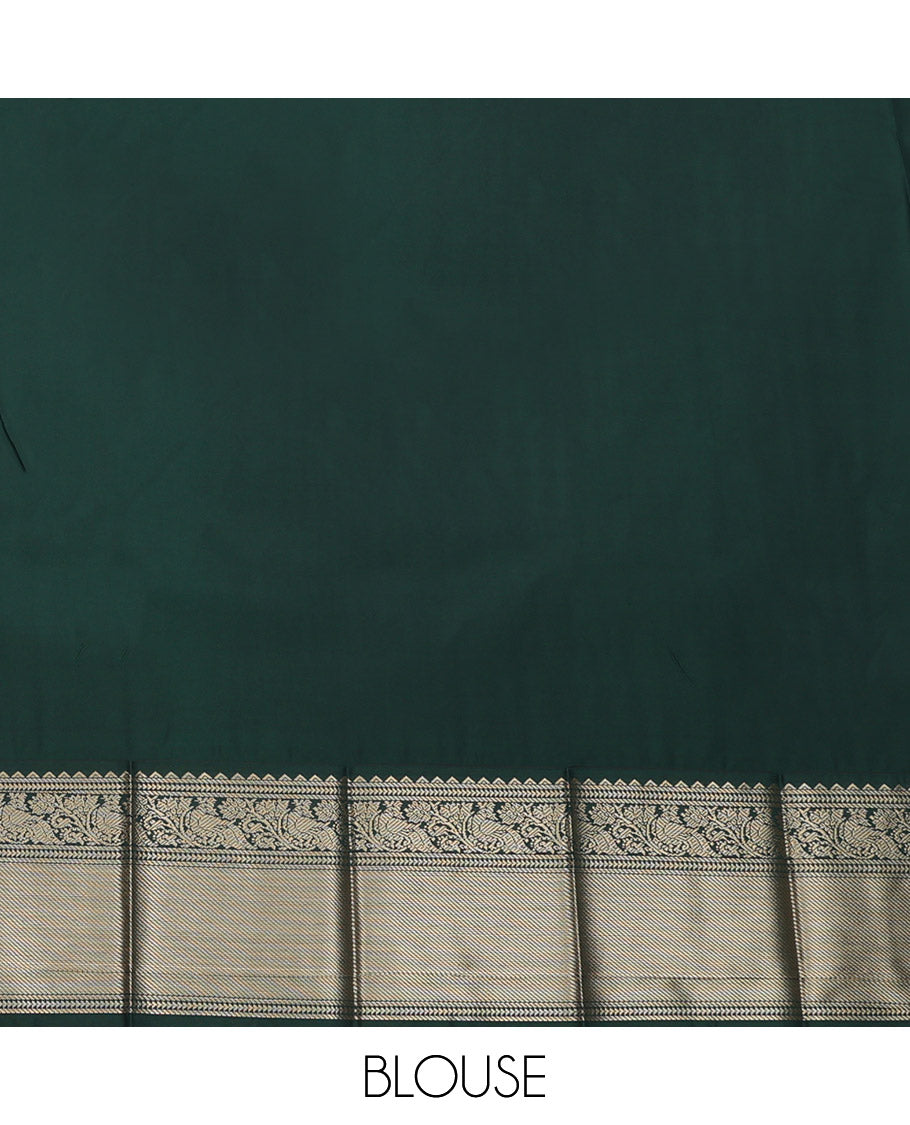 Green Budget Silk Saree, Gleamed Up with Zari Butta and Checks, Complemented by a Contrast Traditional Zari Border, Grand Pallu, and Contrast Blouse