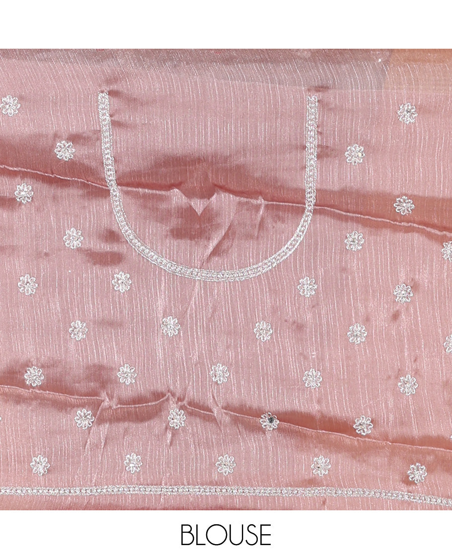 Onion Pink Velvet Organza Half-Saree