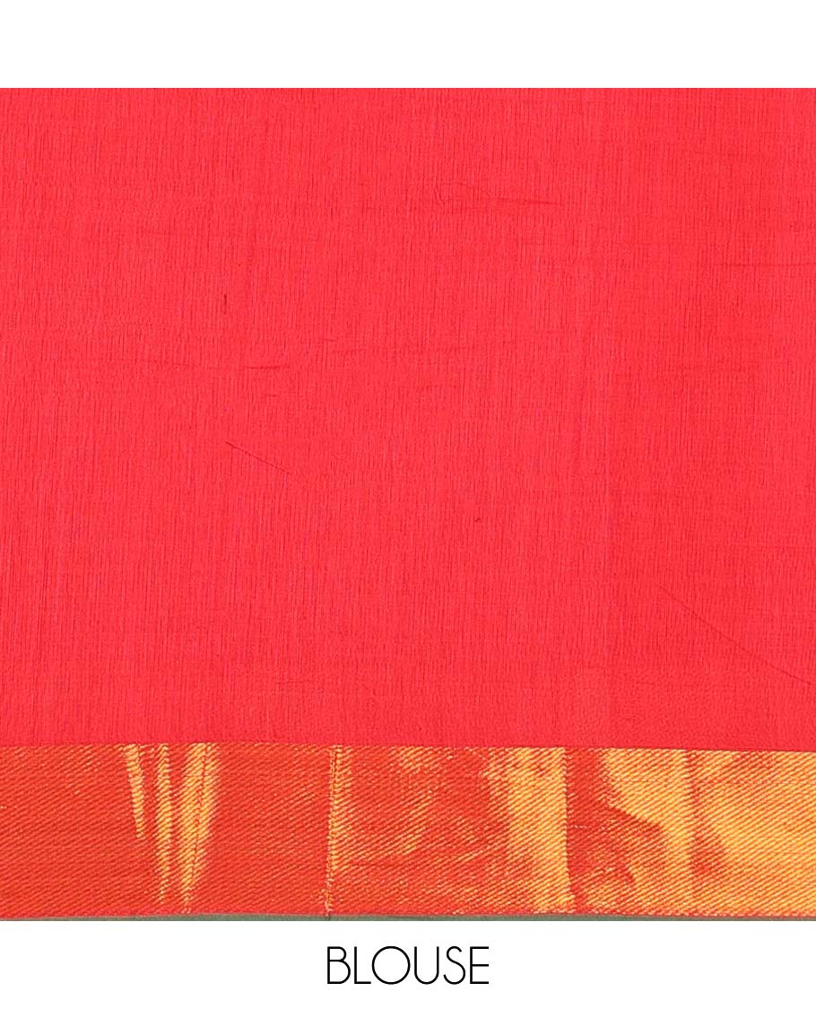 Orange mercerised cotton daman zari border half saree with cotton blouse & georgette one side zari border