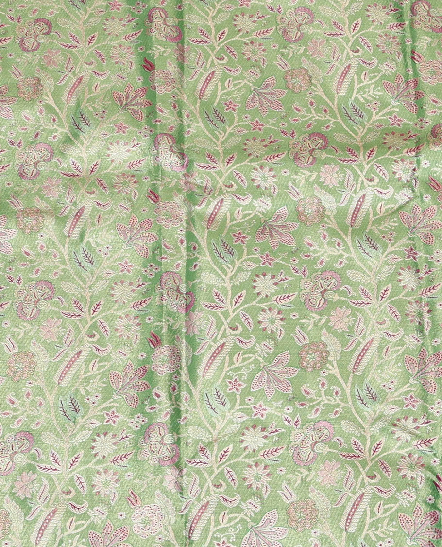Green Art Silk Material Half Saree Set, Accentuated with Jacquard Design Skirt, a Contrast Meenakari Border, Contrast Blouse, and an Intricately Designed Dhavani