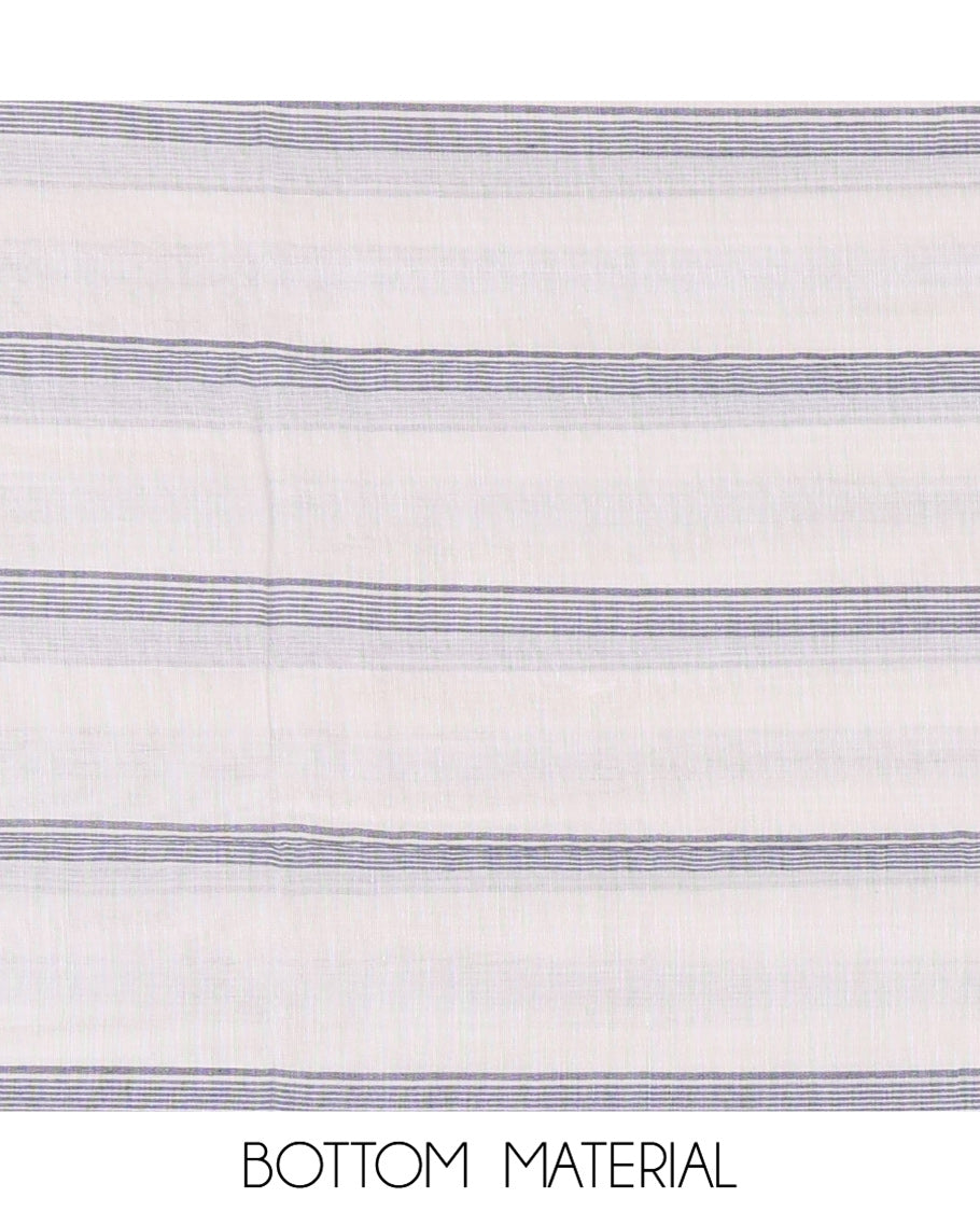 Silver Mul Cotton Material Chudidar Features Jamdani-Style Top, Striped Bottom, a Jamdani Dupatta