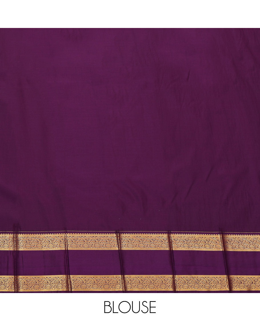 Pink Budget Silk Saree, Elevated with Zari Buttas and Stripes, Complemented by Contrast Traditional Zari Rettai Pettu Border, Jaal Pallu, and a Contrast Blouse