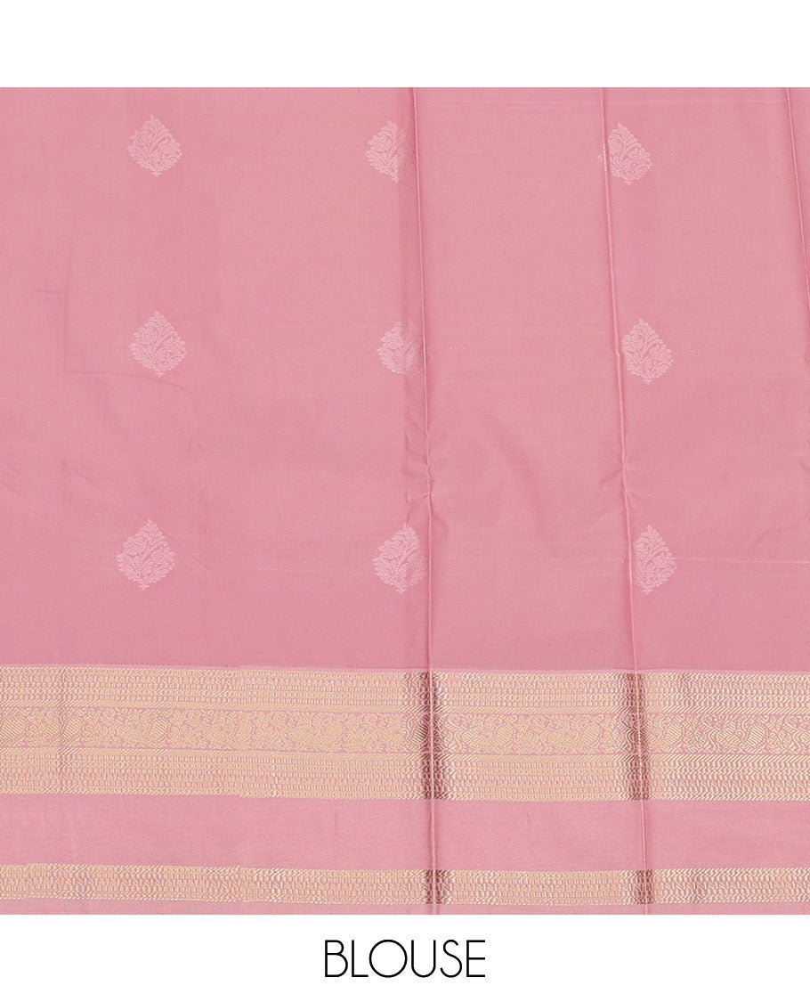 Red Budget Silk Saree, Elevated with Zari Buttas, Complemented by Contrast Traditional Design Rettai Pettu Border, Zari Woven Pallu, and a Contrast Blouse