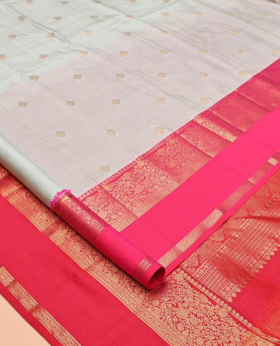 Baby Blue Vasundhara Lite Silk Mix Saree, Adorned with Zari Buttas, a Contrast Rettai Pettu Zari Border, Grand Jaal Pallu, and a Contrast Blouse