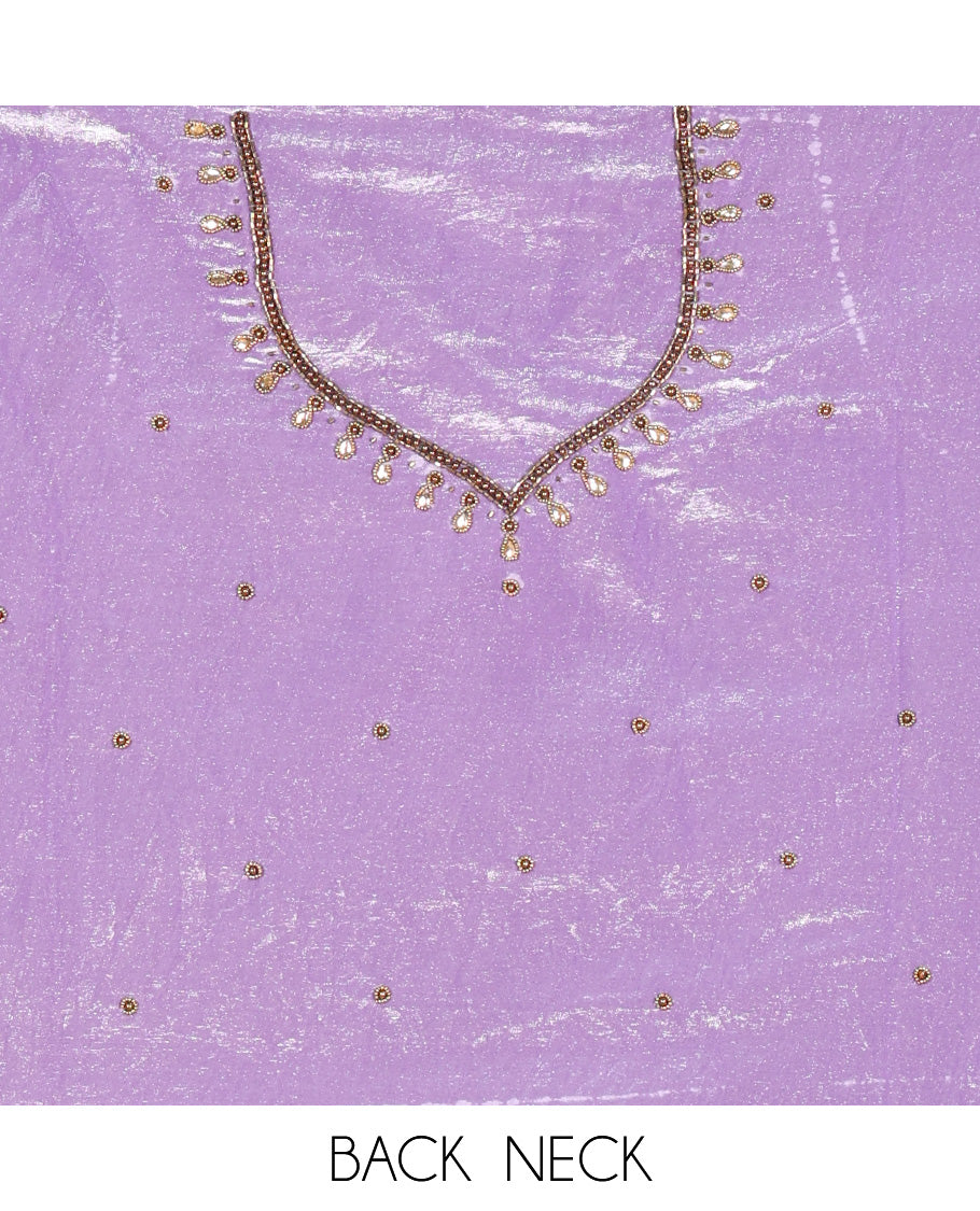 Lavender Fendi Organza Half-Saree, Plain Skirt, Matching Embroidered Blouse, Matching Scallop Dhavani