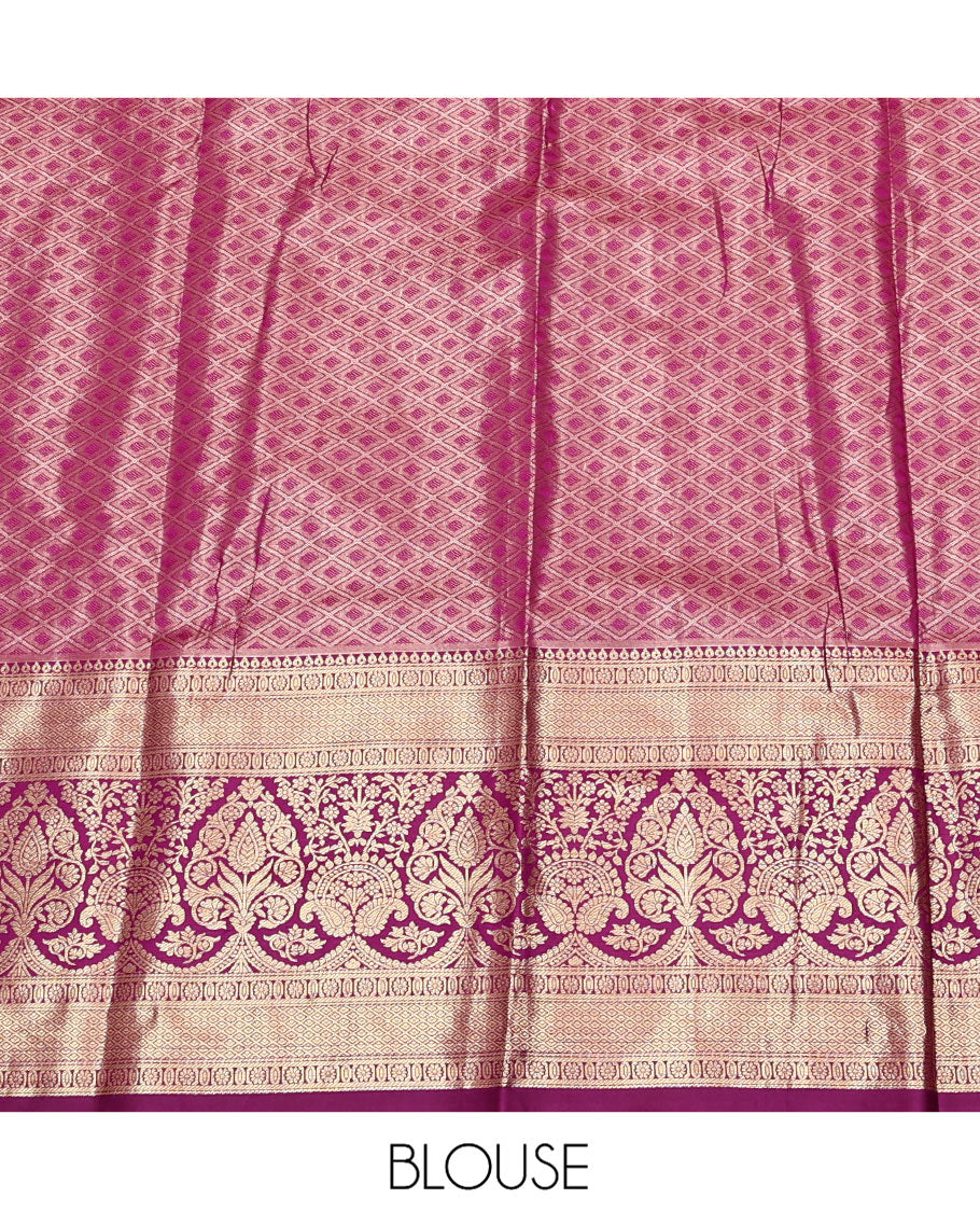Green Art Silk Material Half Saree Set, Accentuated with Jacquard Design Skirt, a Contrast Meenakari Border, Contrast Blouse, and an Intricately Designed Dhavani