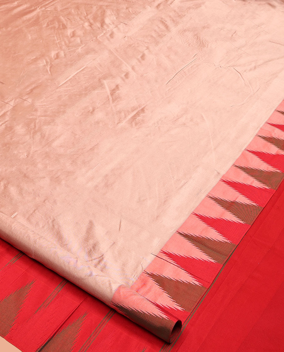 Pink Plain Bangalore Silk Saree, Complemented by a Contrast Temple Border, Pallu of Stripes, and a Contrast Blouse