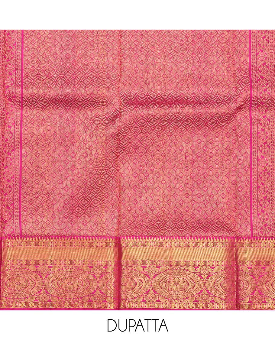 Black floal jacquard pure silk half saree with contrast floral border , zari design blouse & floral zari design dhavani