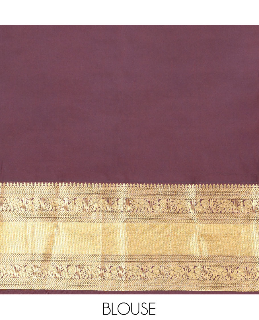 Blue Budget Silk Saree, Beautified with Zari Buttas and Zari Stripes on Its Body, Complemenetd by a Contrast Traditional Zari Border of Peacock-Elephant Designs, a Grandly Embellished Border, and Paired with a Contrast Blouse