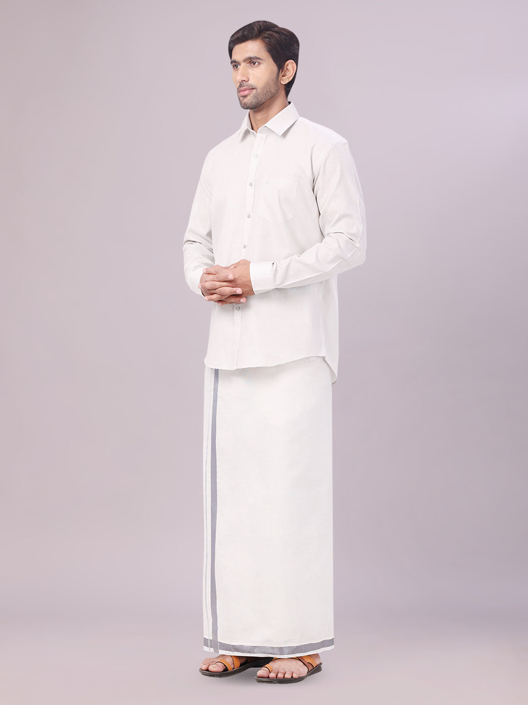 Mens Tissue Grey Colour Dhoti Shirt Wedding Combo Maverick