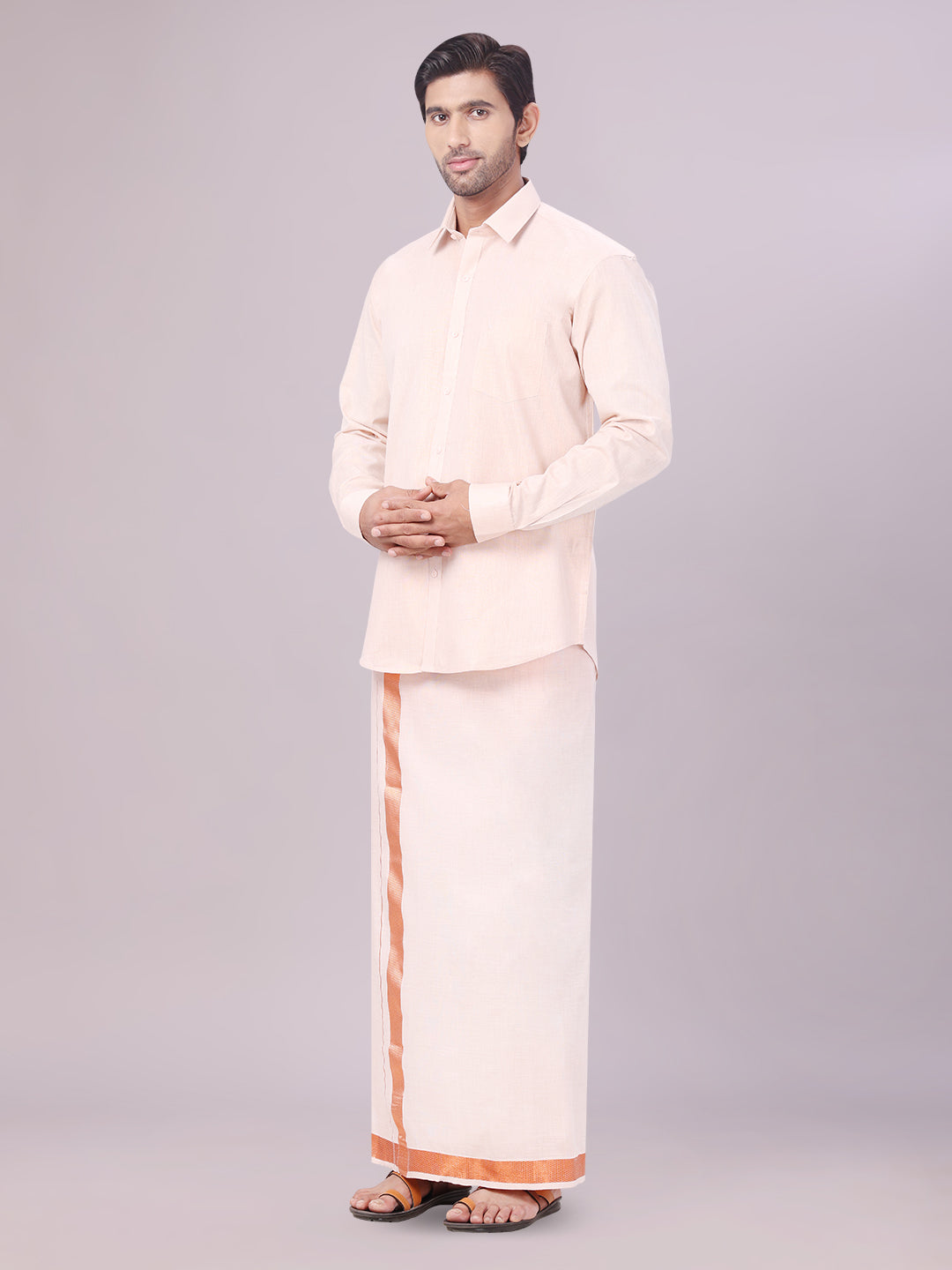 Men's Tissue Copper Color Dhoti Shirt Wedding Combo Maverick