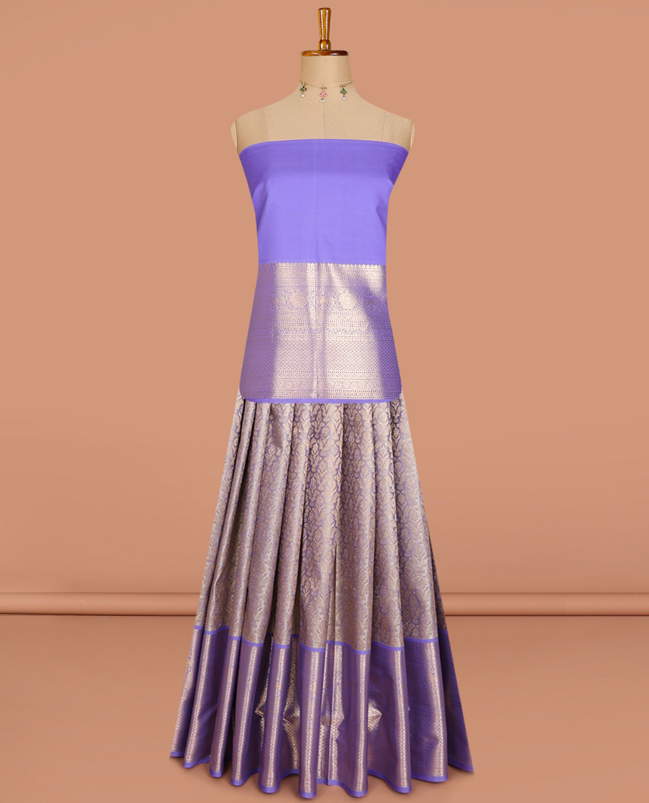 Grey jacquard pure-mix half-saree,contrast border of thilakam,kodi visiry,vanki star & jaal, zari design blouse & dhavani