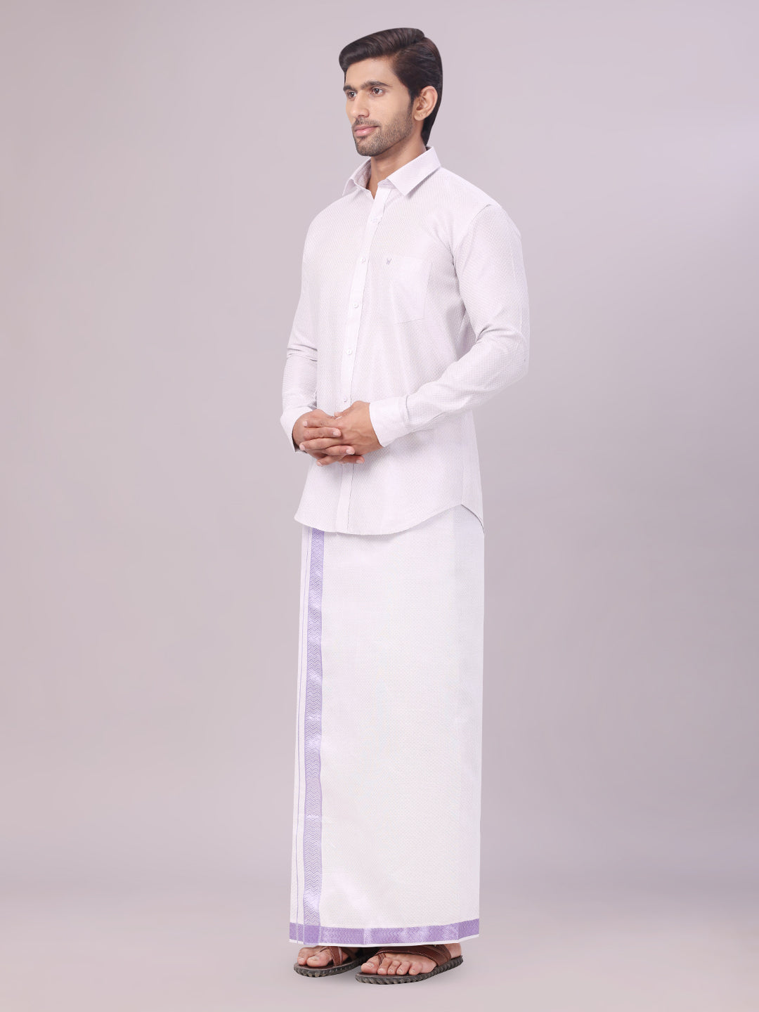 Mens Lavender Tissue Jacquard Shirt with Matching Dhoti Combo Zeus
