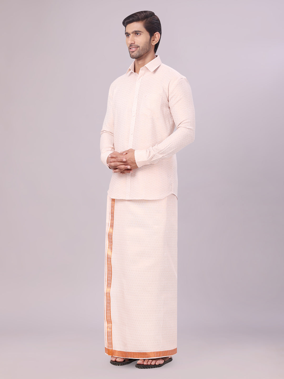 Men's Copper Tissue Jacquard Shirt with Matching Dhoti Combo Zeus