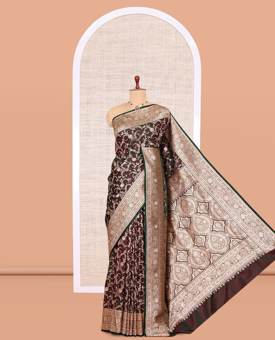 Brown Banaras Satin Silk Saree