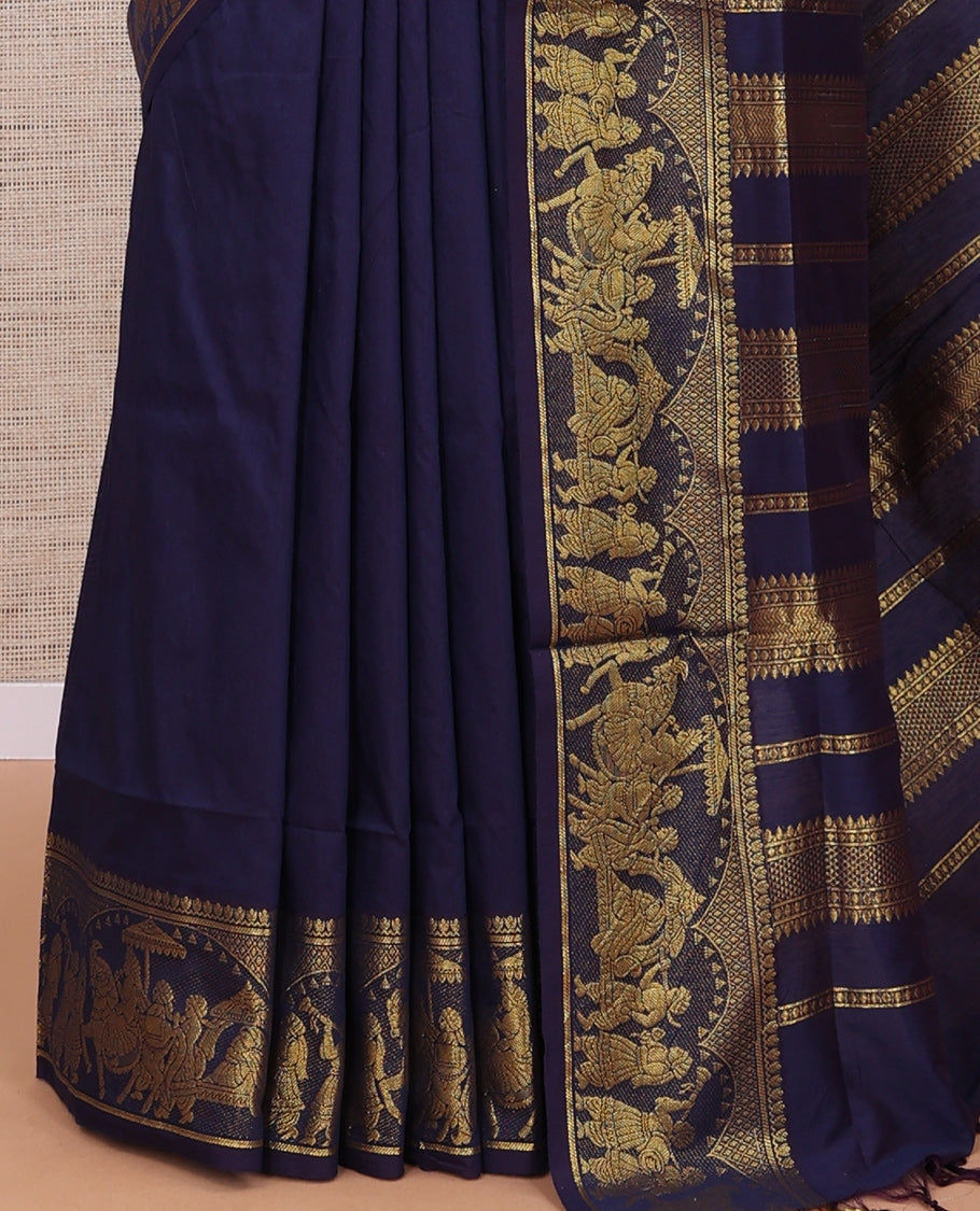 Navy Blue Plain Kalyani Cotton Saree