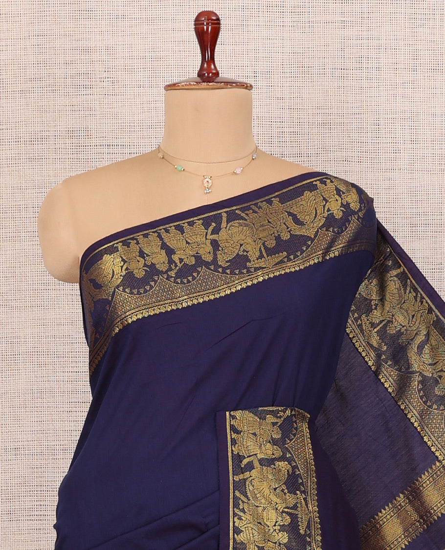 Navy Blue Plain Kalyani Cotton Saree