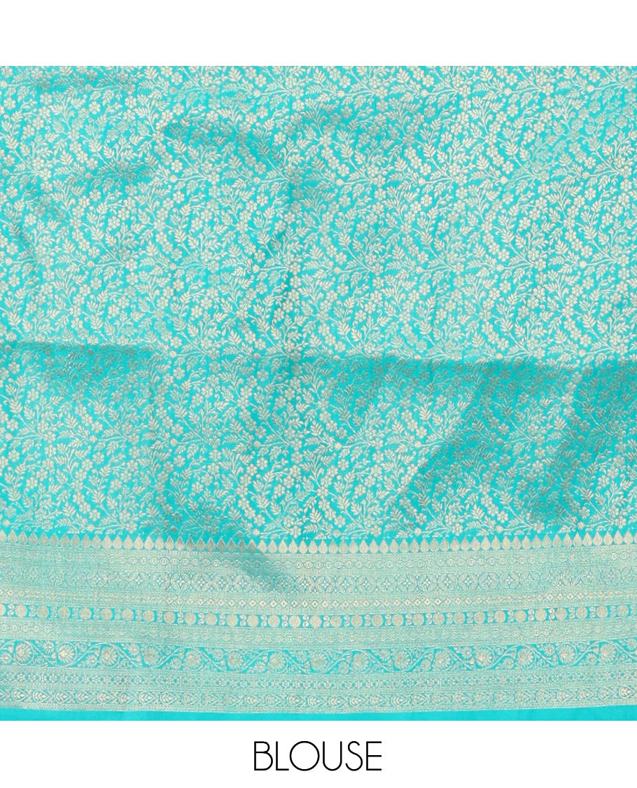 Turquoise Banarasi Half-Saree, Meticulously Crafted with Jacquard Design Skirt, a Traditional Border, Matching Blouse, and Intricately Designed Dupatta