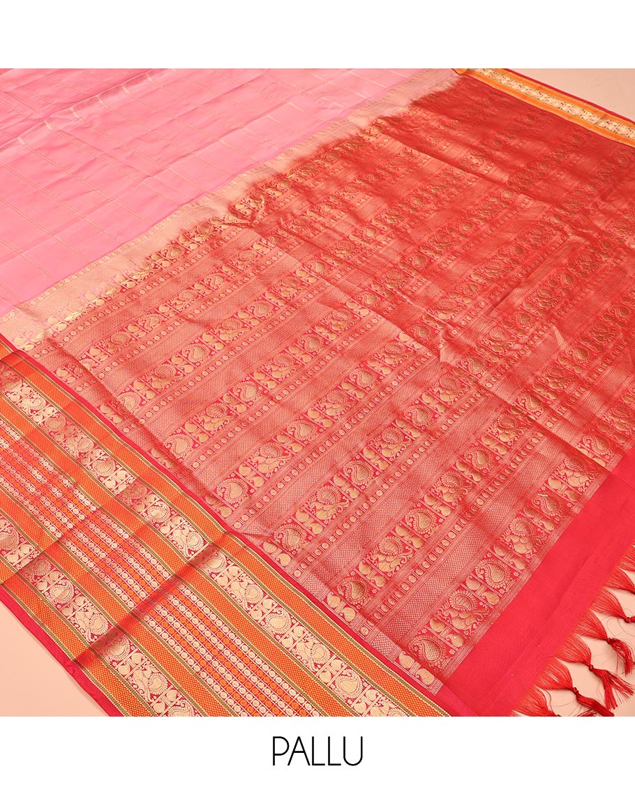 Onion Pink-Dark Pink Striped Vasundhara Lite Silk Mix Saree, Contrast Manga-Mayil Border, Contrast Blouse