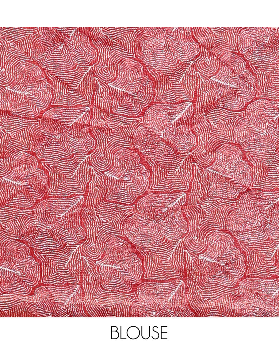 Rust Organza Saree, Mesmerized with Floral Thread Embroidery, Scallop-Embroidered Border, and a Matching Embroidered Blouse