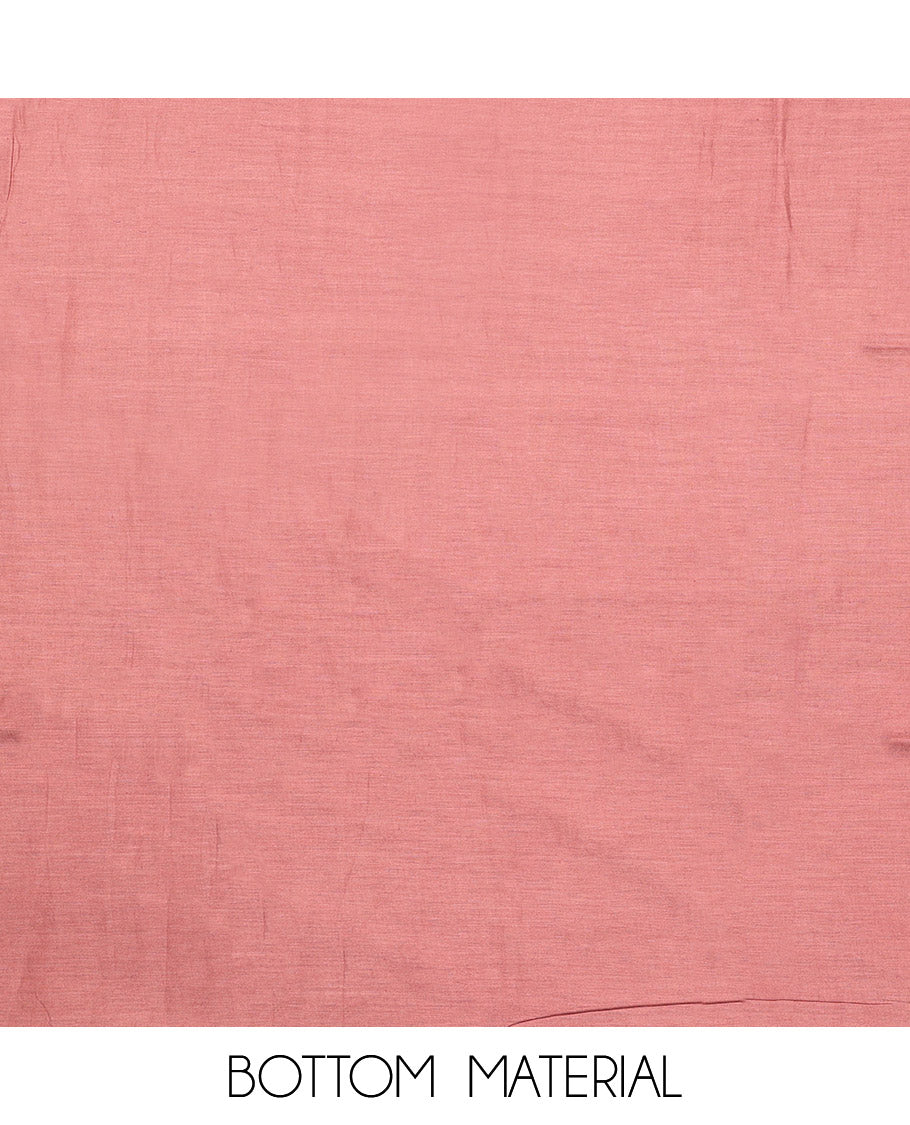 Pink Material Chudidar Set, Adorned with Abstract-Style Leaf Printed and Embroidery on Top, a Contrast Plain Bottom, and Paired with Sequins Striped Dupatta