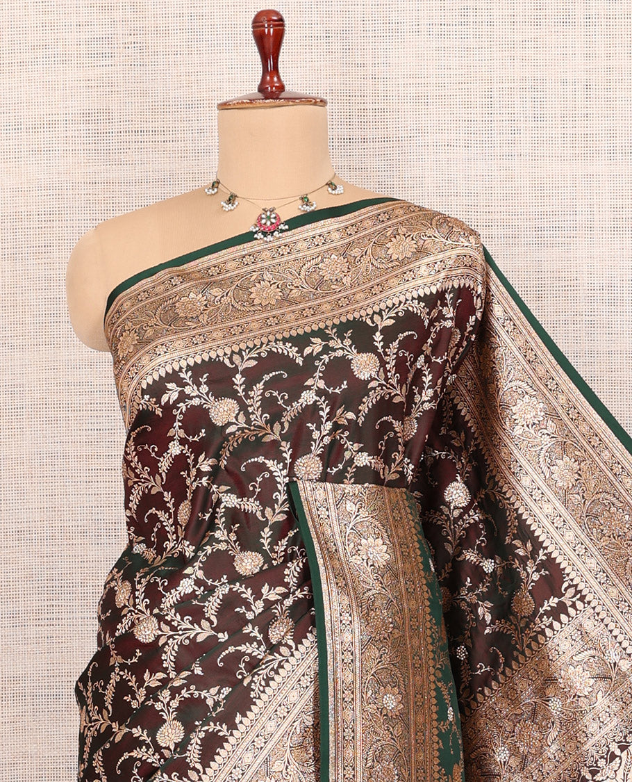 Brown Banaras Satin Silk Saree