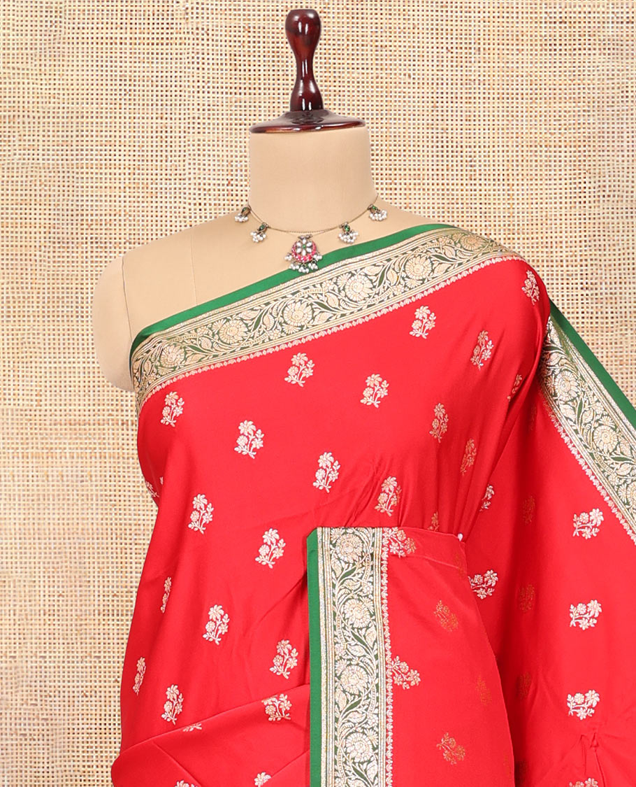 Red Semi-Banaras Satin Silk Saree