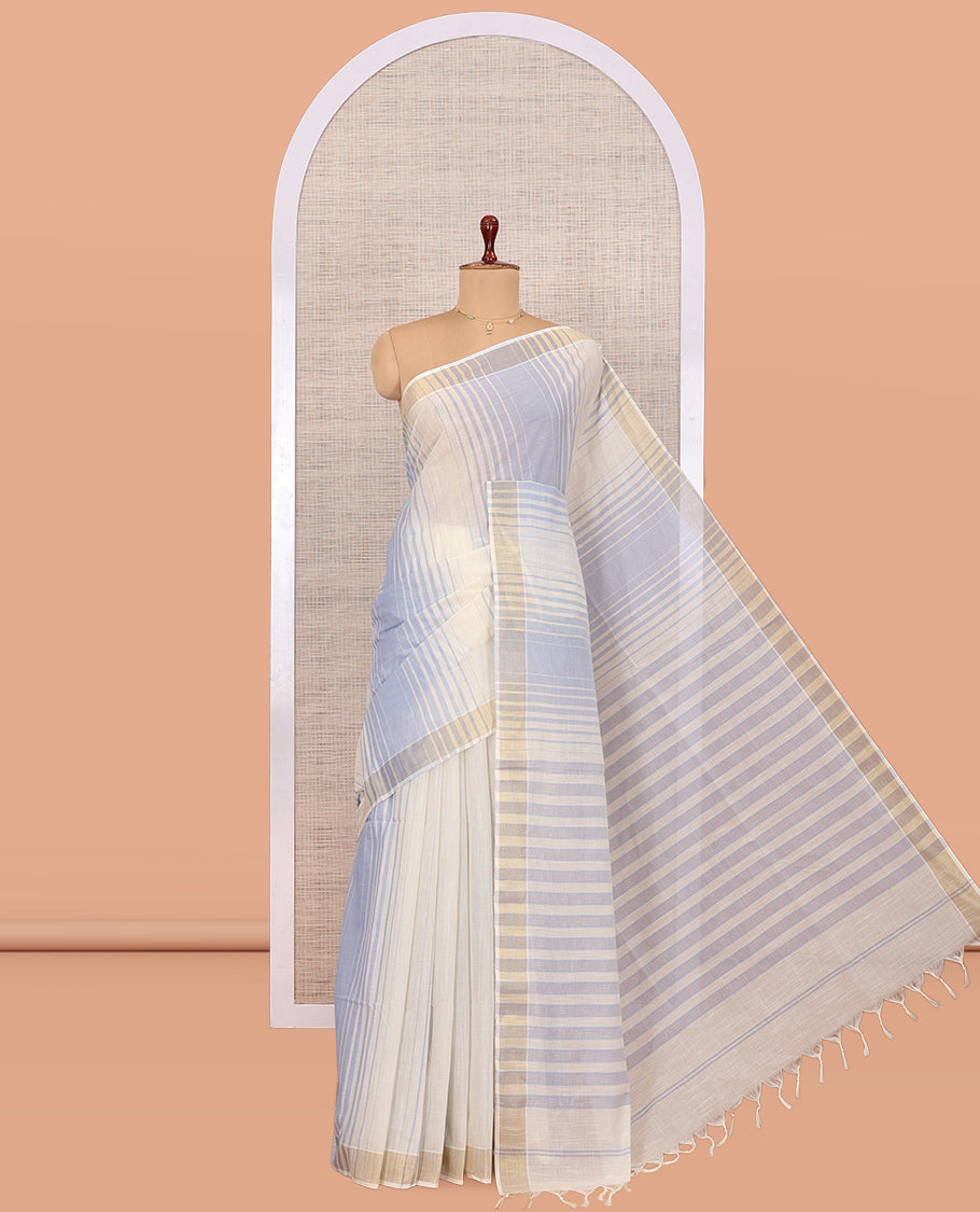 Cream-Pale Grey Jute Cotton Saree