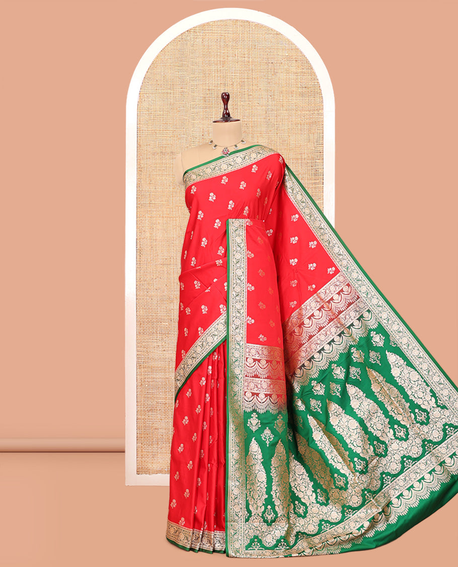 Red Semi-Banaras Satin Silk Saree