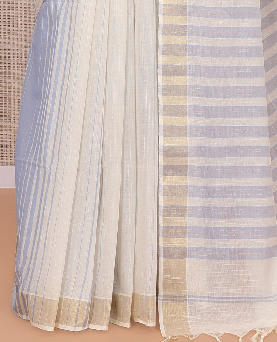 Cream-Pale Grey Jute Cotton Saree
