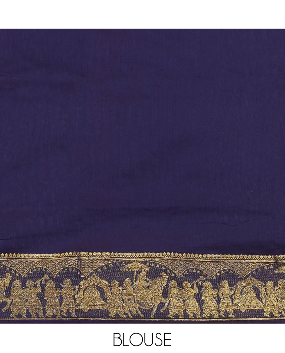Navy Blue Plain Kalyani Cotton Saree
