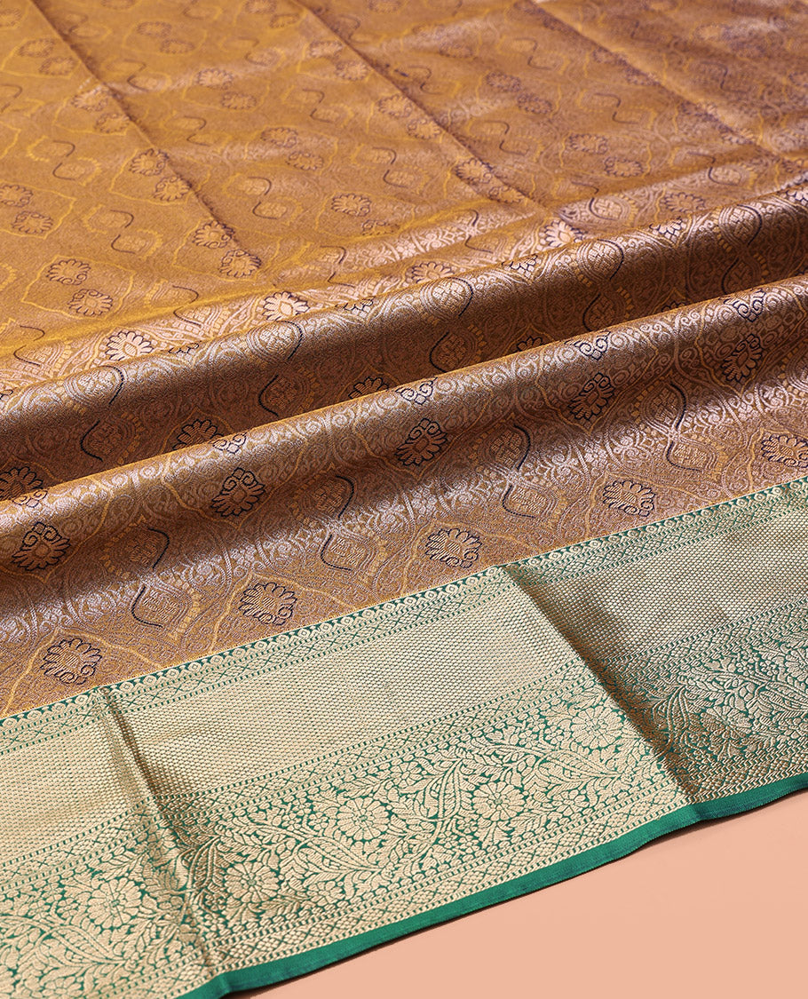 Mustard Art Silk Half-Saree, Elevated with Jacquard Design, Contrast Traditional Zari Border, and Paired with a Matching Blouse