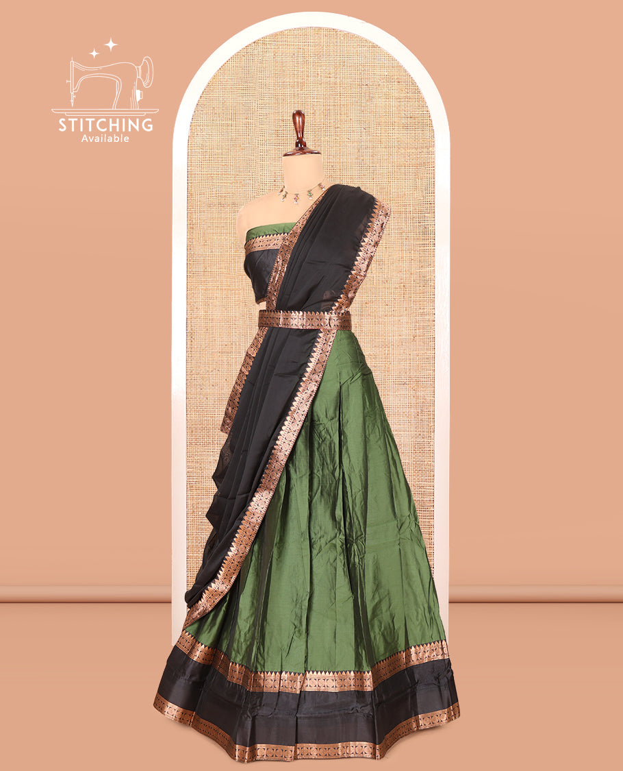 Green Semi-Silk Half-Saree