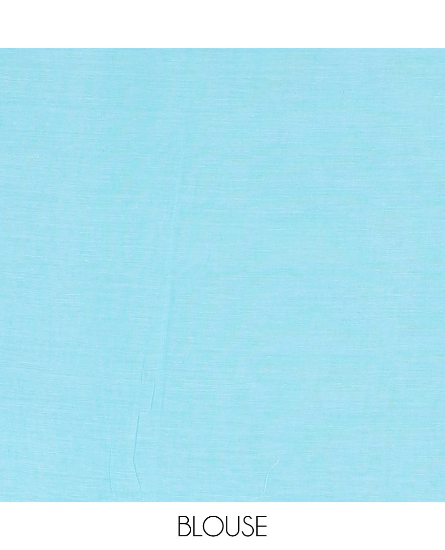Borderless Sky Blue Khadi Mul Cotton Saree, Artfully Designed with Heart Motifs Embroidery Across Its Body, Pallu mirrors the Same Design, and Paired with a Matching Blouse