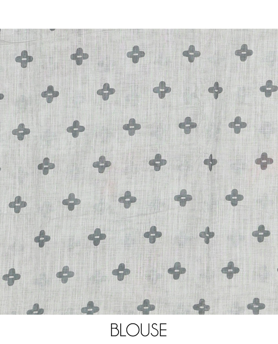 Sage Green Linen Cotton Saree, Steeped in the Richness of Nature-Themed Motifs Like Bird, Owl, and Tree, a Subtle Piping Border, Pallu of Tree Motifs, and Paired with a Matching Blouse