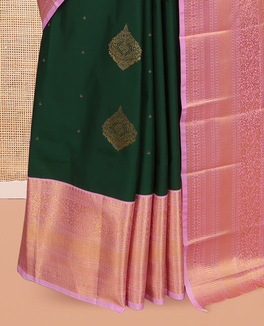 Green-Pink Zari Buttas Budget Silk Saree, Contrast Traditional Zari Border, Grand Pallu, a Contrast Blouse