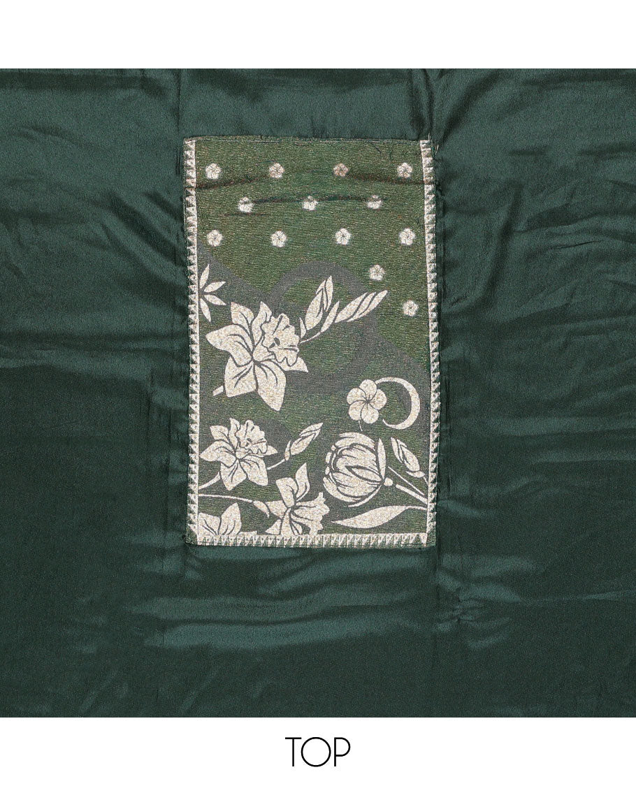 Bottle green chudidhar material set floral design top, plain bottom & floral design dupatta