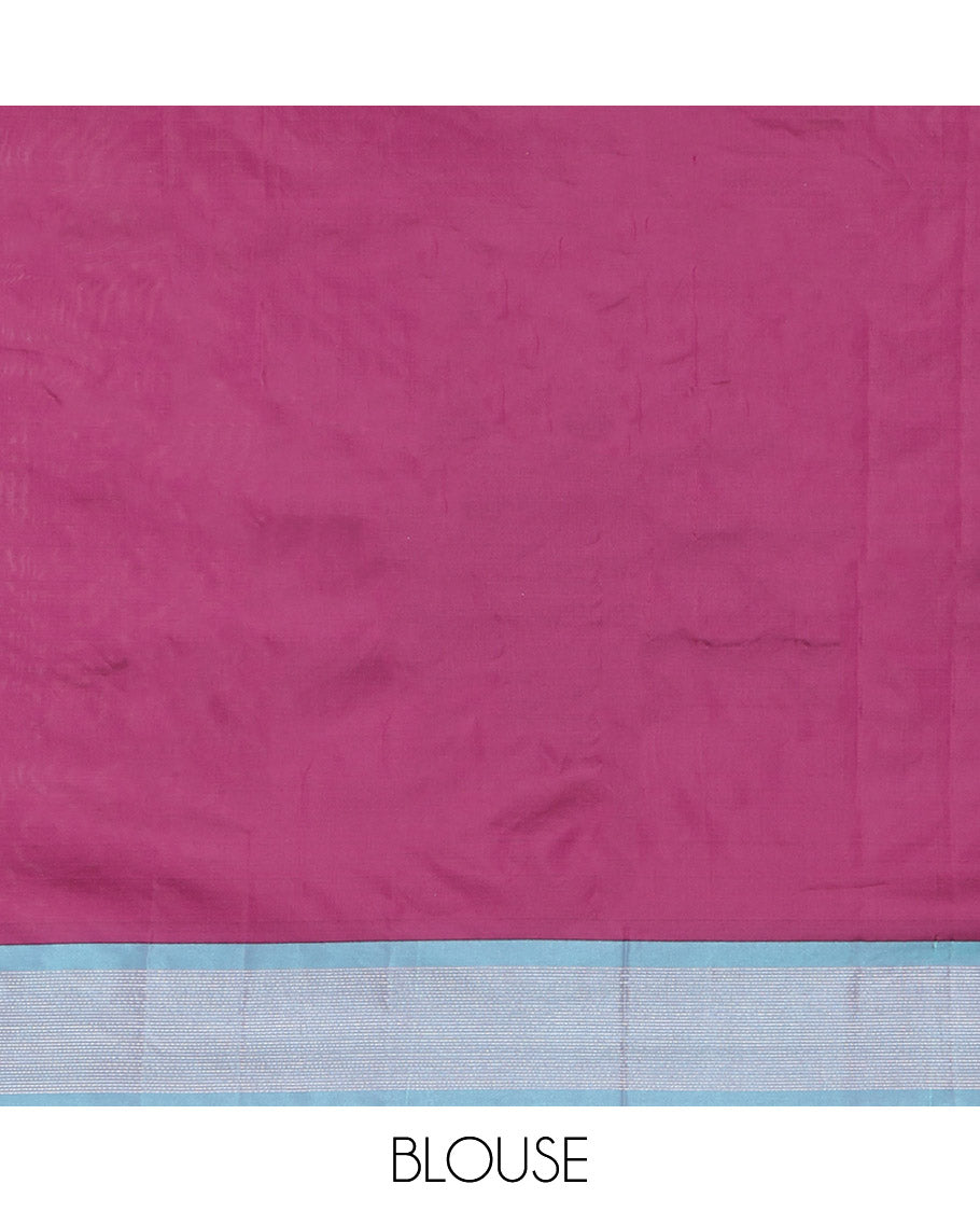 Maroon Aarani Gift Saree, Steeped with Buttas on Its Body, Complemented by a Contrast Border, a Self-Pallu of Stripes, and Paired with a Matching Blouse