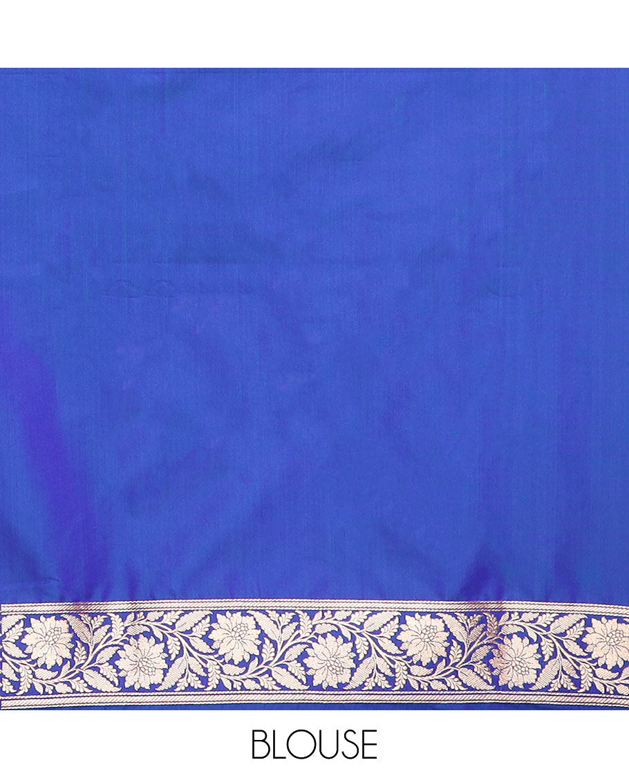 Blue leaf vine design banaras silk saree with self zari design border & floral zari design pallu